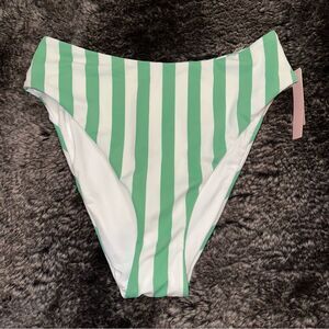 BNWT Victoria’s Secret Green White Striped High Waisted Cheeky Bikini Bottom M